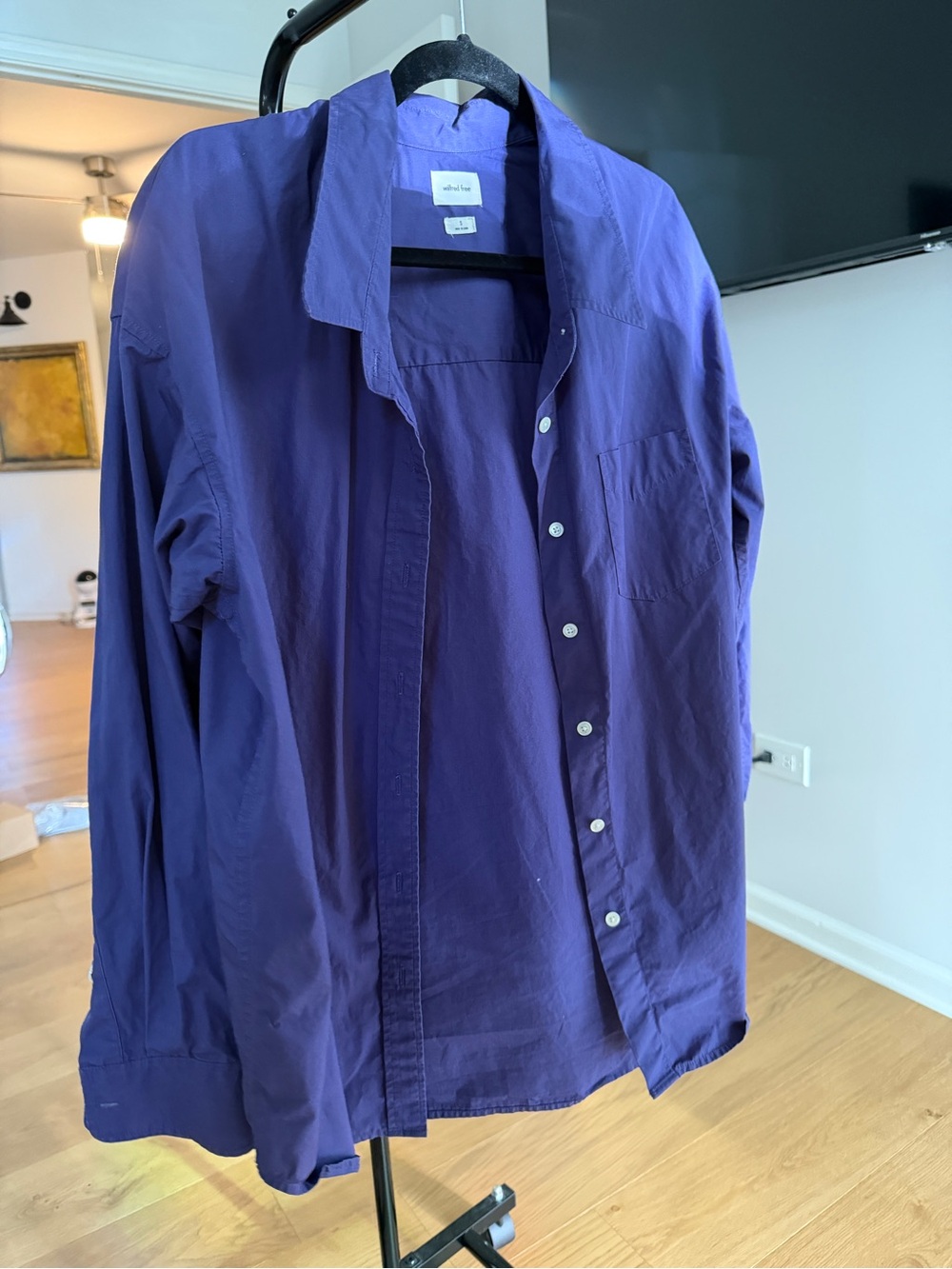 Aritzia Wilfred Free Purple Blue Button-Up Shirt Womens Small Oversized